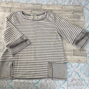Women's Striped Crew Neck Sweater in Gray and White